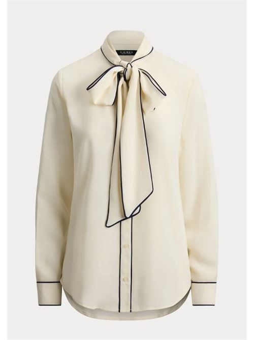  LAUREN RALPH LAUREN | FREDELLA-LONG SLEEVE-BLOUSE.CREAM/REF NAVY